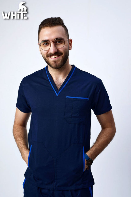DARK OCEAN BLUE V-NECK SCRUB