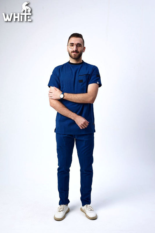 PETROL BLUE ROUND-NECK SCRUB