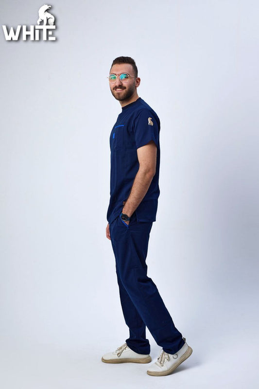 DARK OCEAN BLUE ROUND-NECK SCRUB