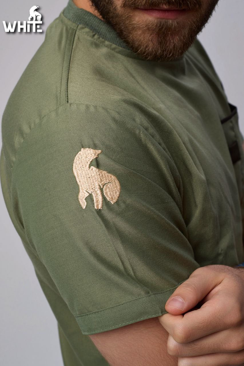 OLIVE GREEN ROUND-NECK