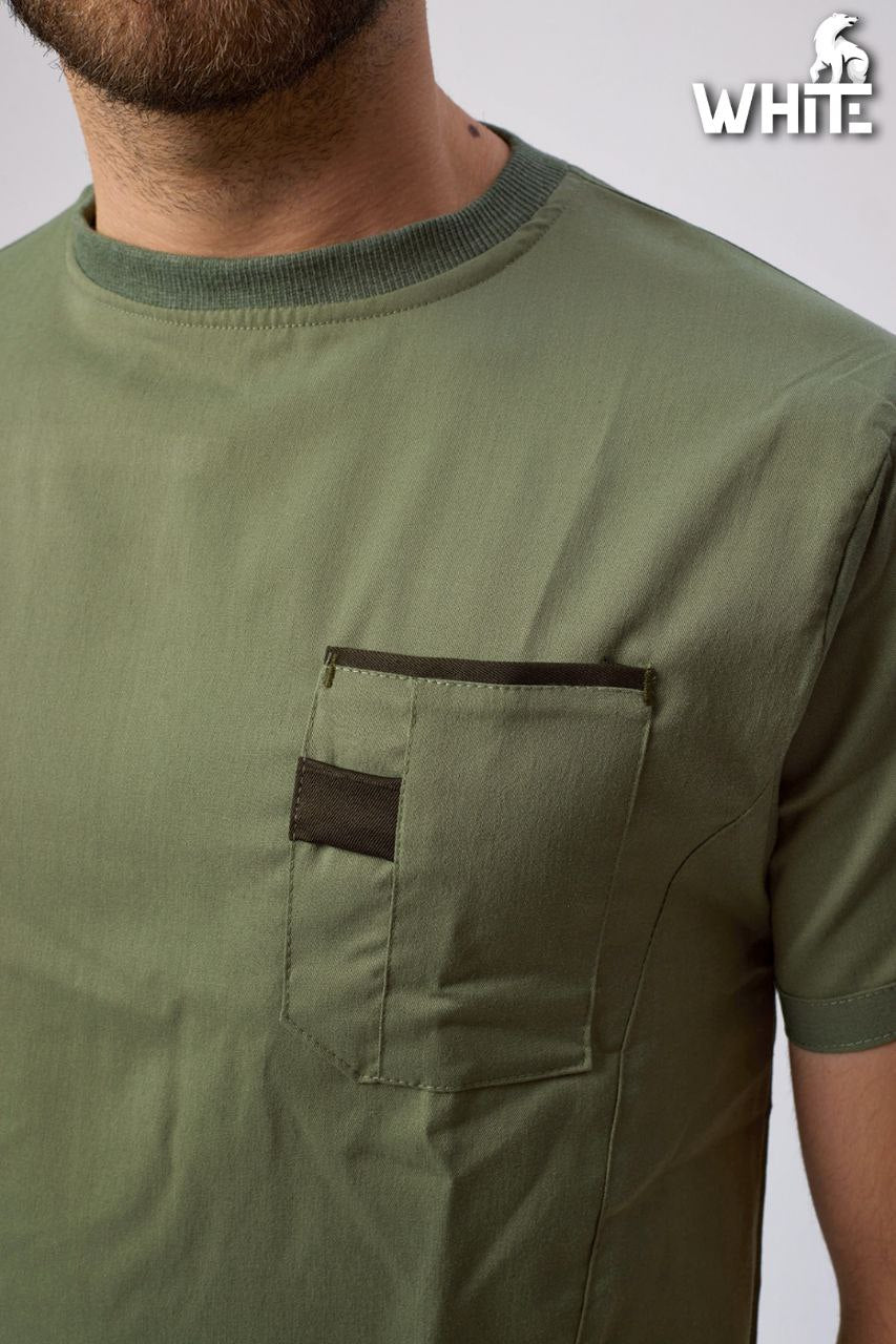 OLIVE GREEN ROUND-NECK