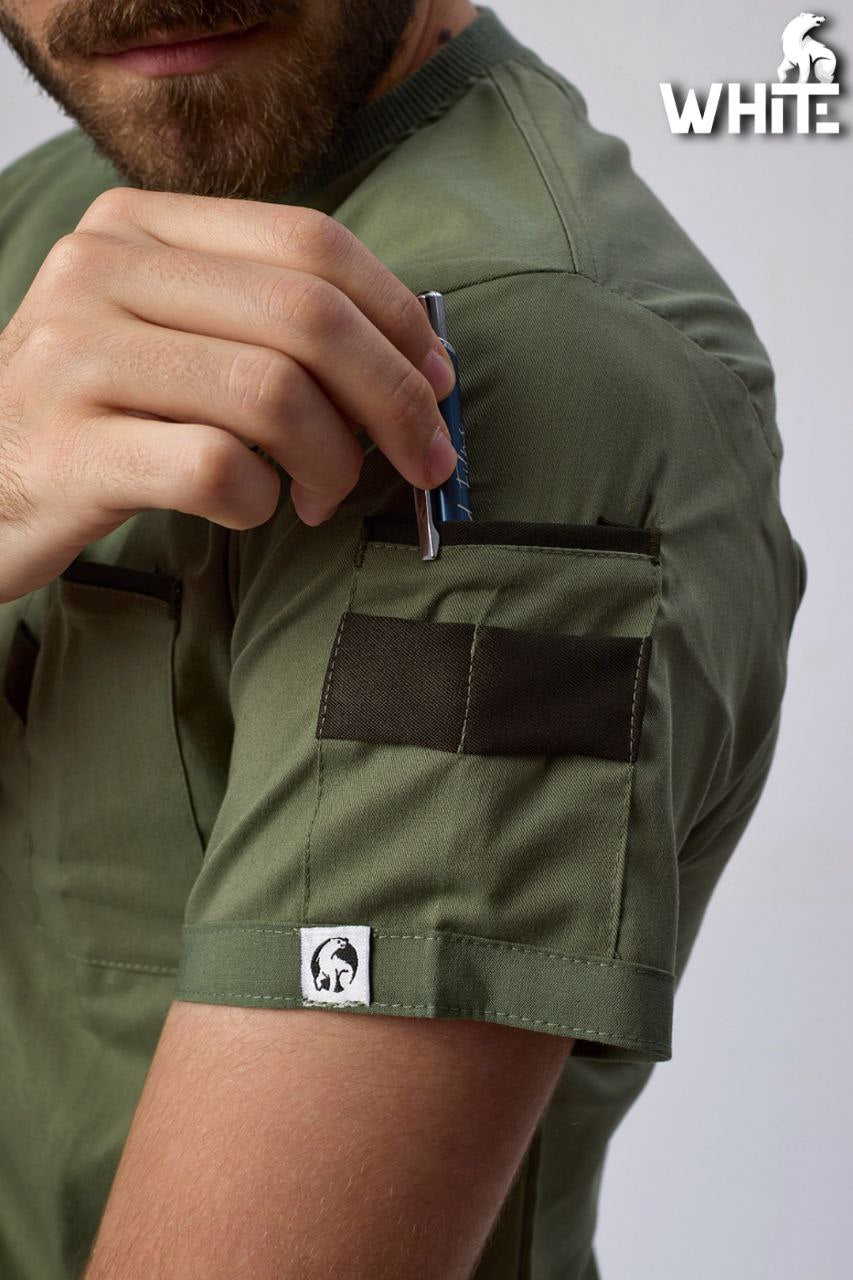 OLIVE GREEN ROUND-NECK