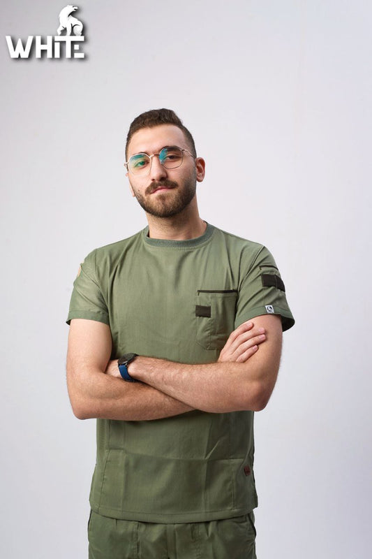 OLIVE GREEN ROUND-NECK