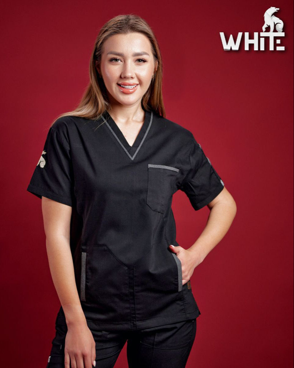 ROYAL BLACK V-NECK SCRUB