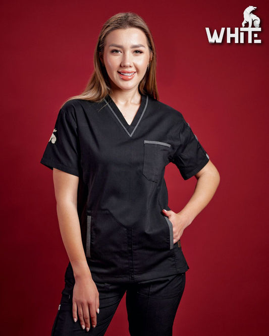 ROYAL BLACK V-NECK SCRUB