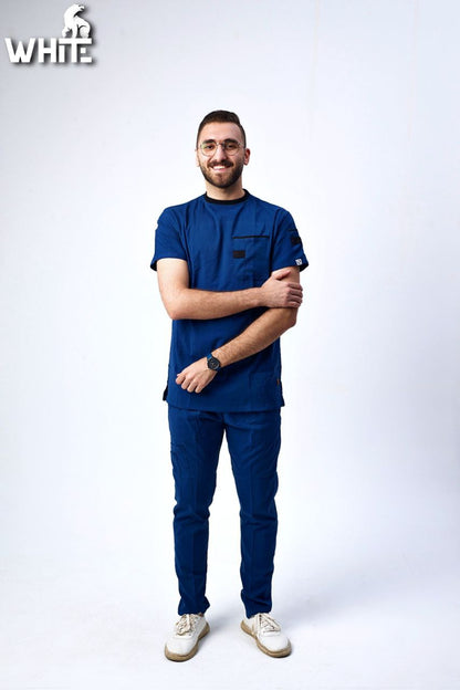 PETROL BLUE ROUND-NECK SCRUB