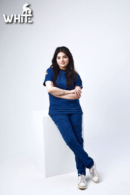 PETROL BLUE ROUND-NECK SCRUB