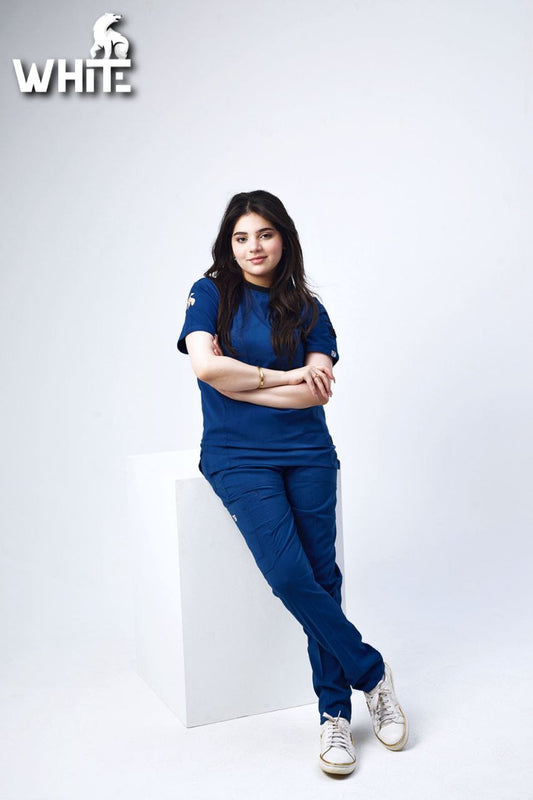 PETROL BLUE ROUND-NECK SCRUB