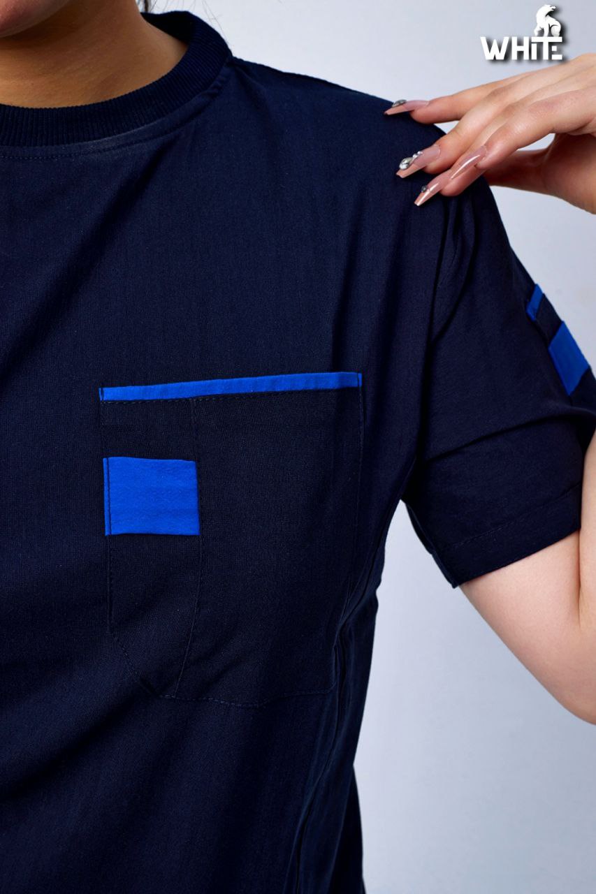 DARK OCEAN BLUE ROUND-NECK SCRUB