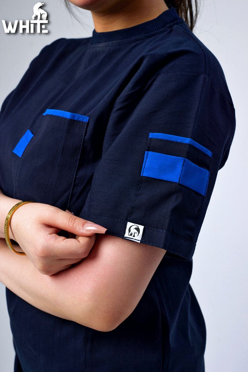 DARK OCEAN BLUE ROUND-NECK SCRUB