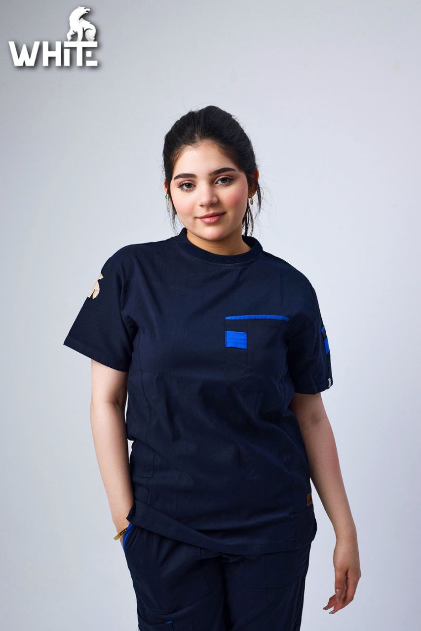 DARK OCEAN BLUE ROUND-NECK SCRUB