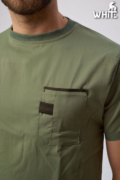 OLIVE GREEN ROUND-NECK