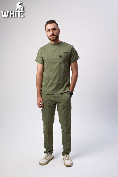 OLIVE GREEN ROUND-NECK